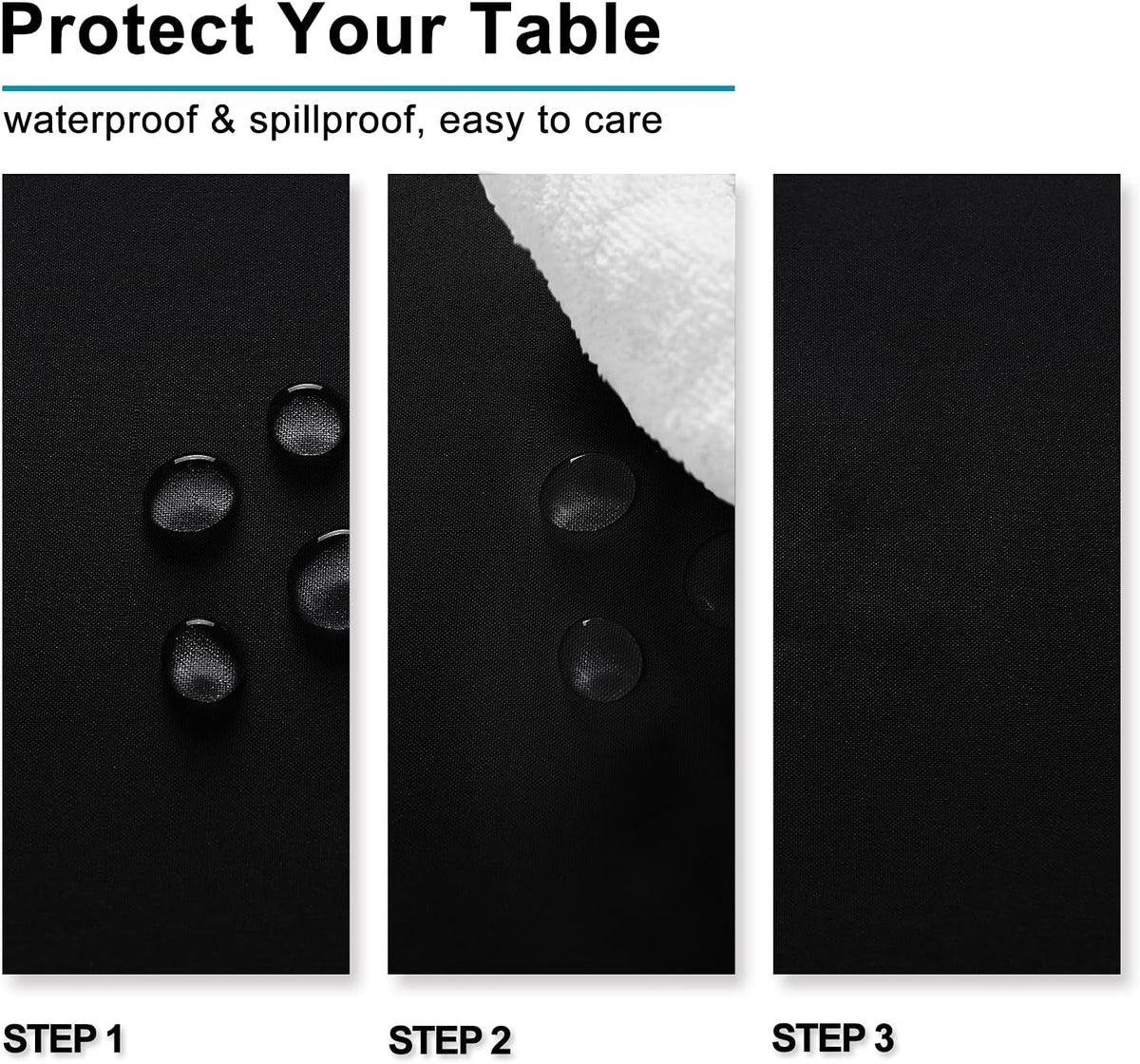 Hiasan 2 Pieces Black Tablecloth Rectangle - Waterproof and Wrinklr Resistant Washable Polyester