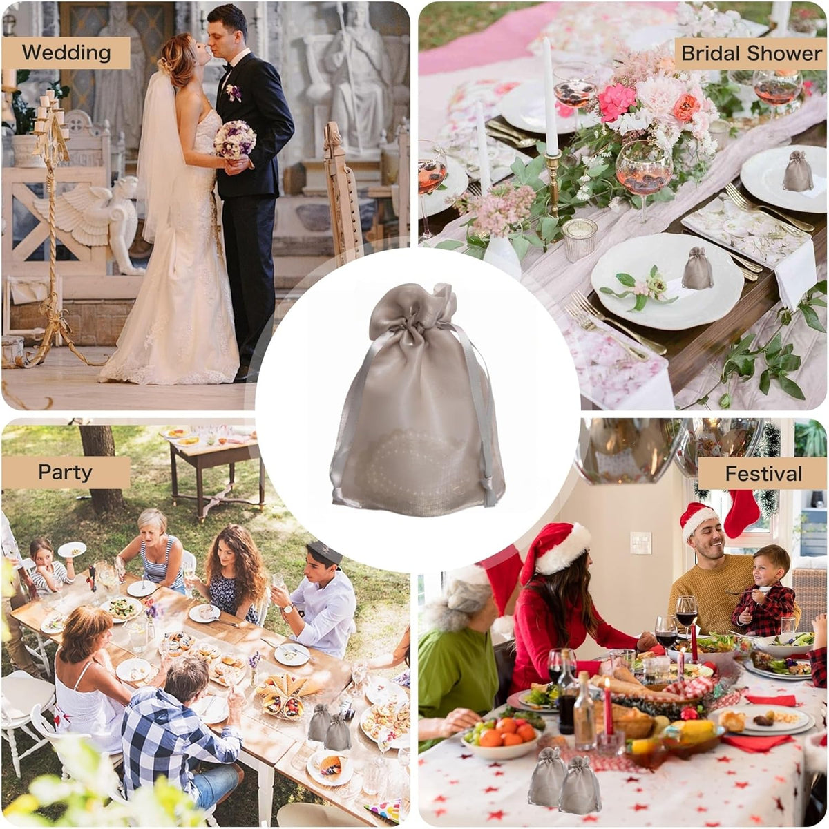 QIANF 20 Pcs Champagne Small Organza Bags 3X4 inch for Wedding Favors with Drawstring, Mini Mesh