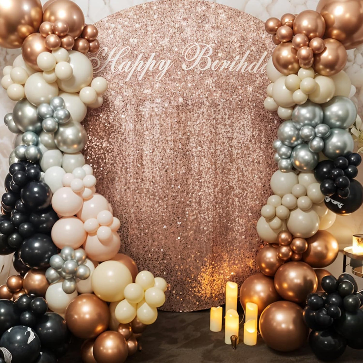 Black Rose Gold Balloons, 60pcs Rose Gold And Black Balloons, Metallic Pearl Matte Confetti Balloon