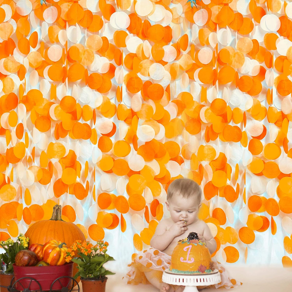 205 Ft Orange Party Decorations Big Circle Dots Backdrop Garland Ombre Orange Tissue Paper Polka