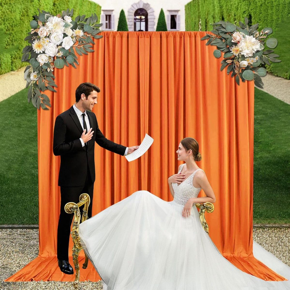 10ft x 10ft Orange Backdrop Curtains for Parties, Fabric Satin Background Curtain with Rod Pockets