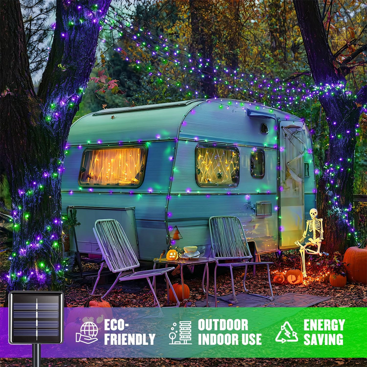 JMEXSUSS Purple and Green Halloween Lights, Total 66 FT 200 LED Solar Halloween Lights Outdoor, 2