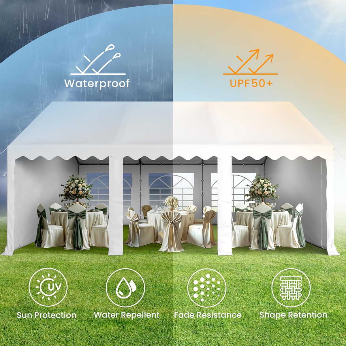 PHI VILLA 20'x16' Outdoor Heavy Duty Party Tent Large Commercial Canopy Wedding Event Shelter with