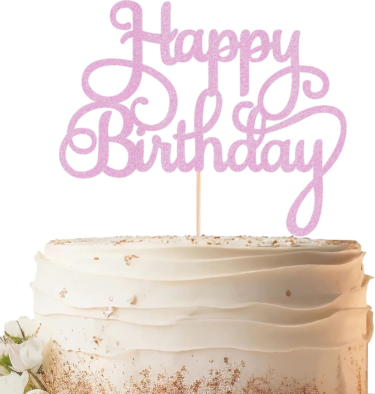 Happy Birthday Cake Topper - Pink Glitter Birthday Party Cake Decoration Supplies - Happy Birthday