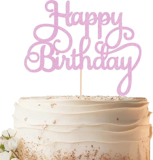 Happy Birthday Cake Topper - Pink Glitter Birthday Party Cake Decoration Supplies - Happy Birthday
