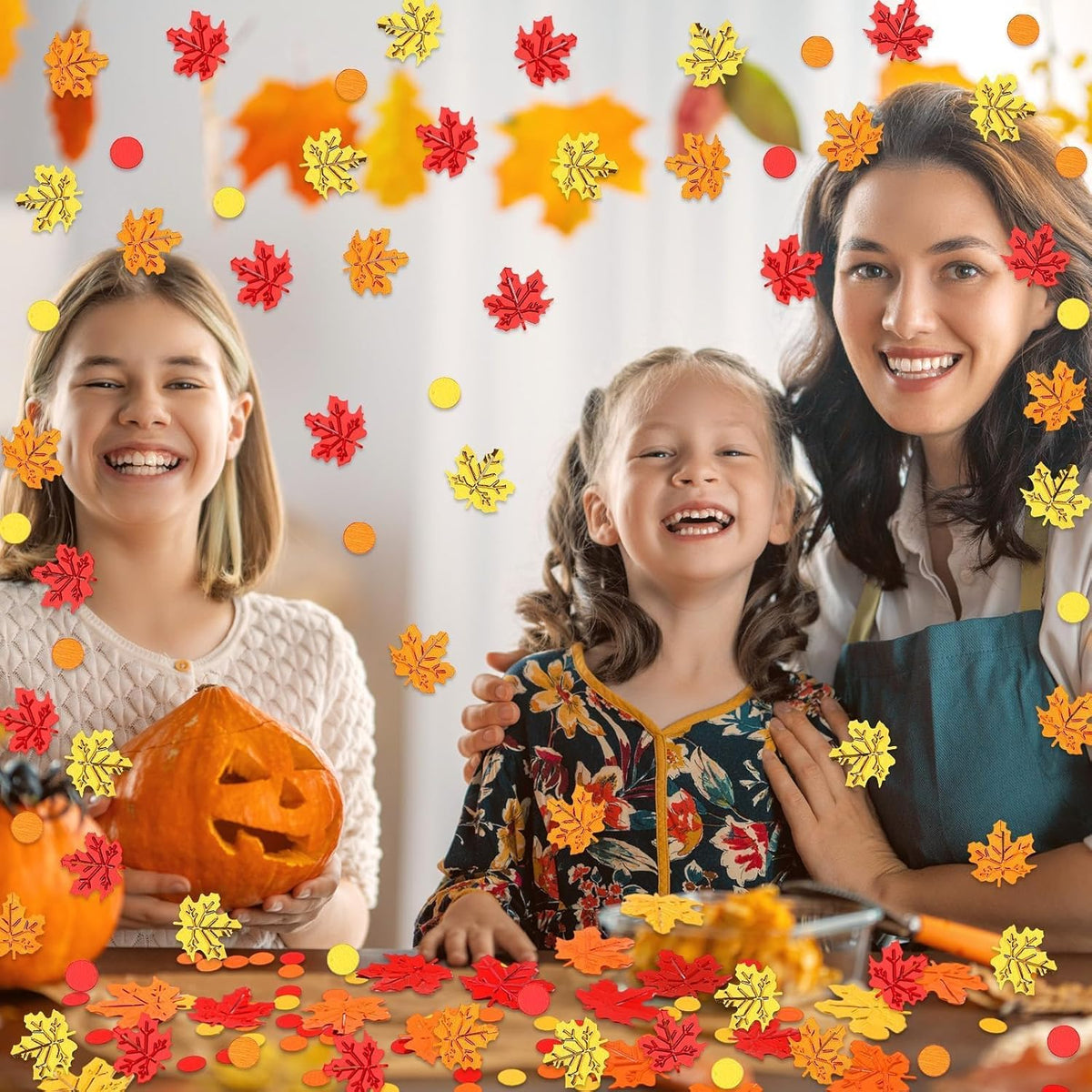 MARFOREVER Maple Leaf Fall Confetti, Thanksgiving Metallic Foil Confetti Autumn Leaves Sequins