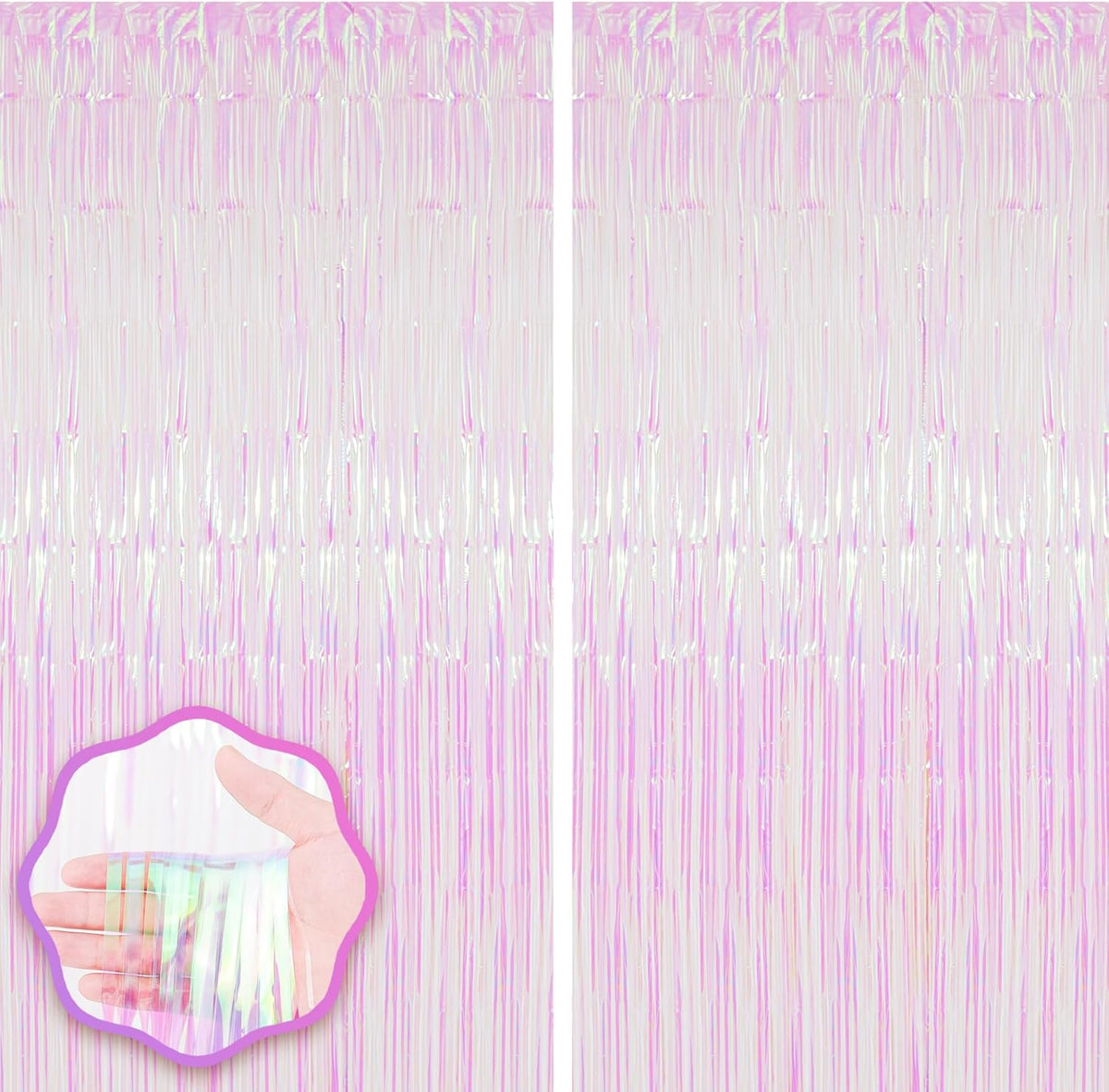 2 Pack Iridescent Tinsel Foil Fringe Curtains, Iridescent Party Decorations, Metallic Tinsel Party