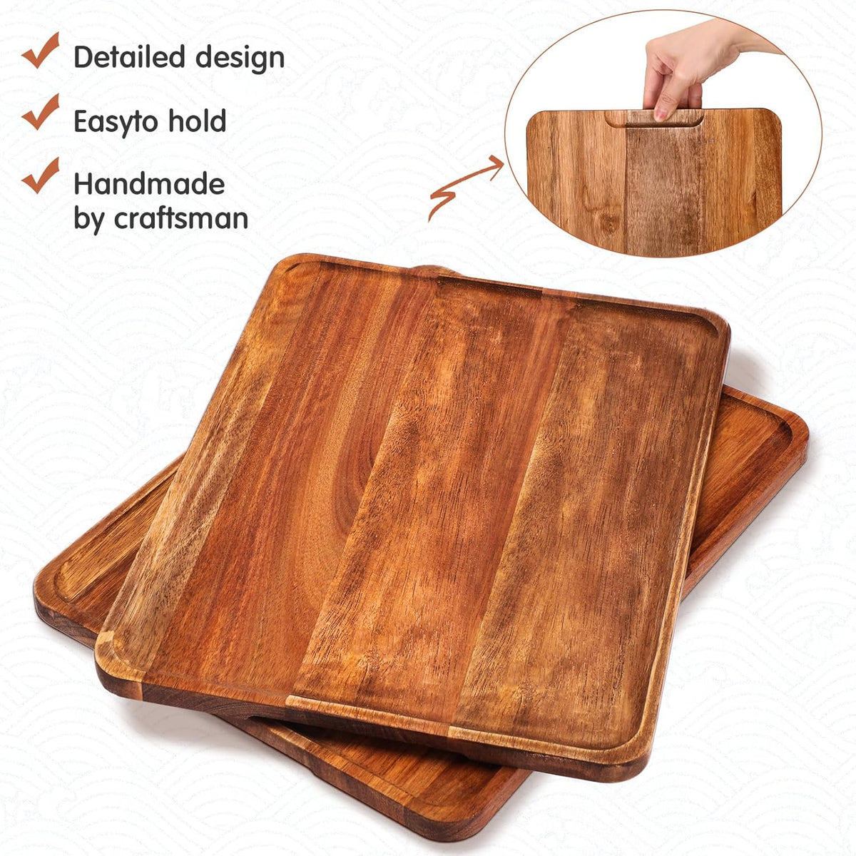 Roowest 5 Pack Solid Acacia Wood Serving Trays for Laser Engraving Rectangular Wooden Board for
