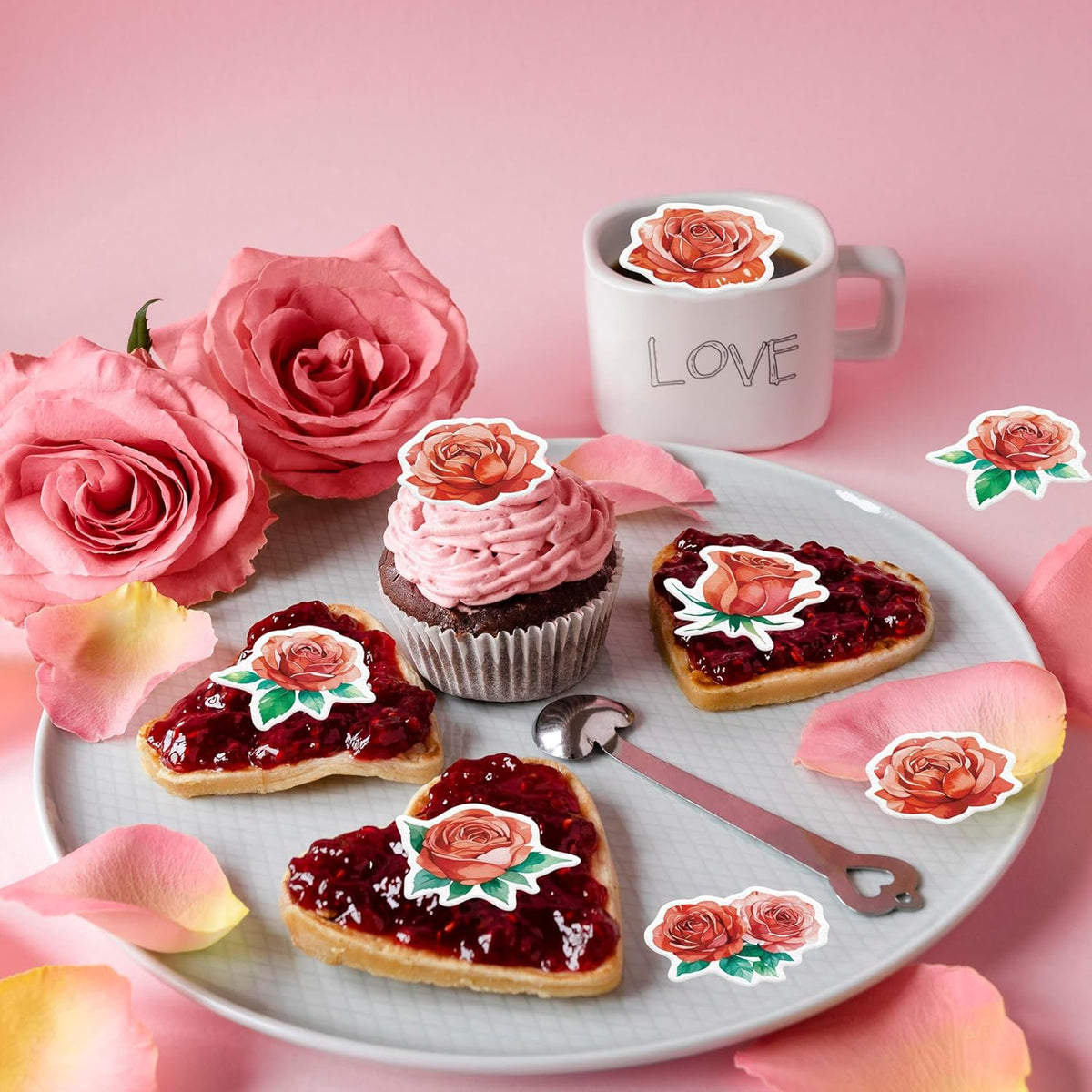 48PCS Edible Rose Flower Cupcake Toppers Wafer Paper Roses Decorations Flower Birthday Party