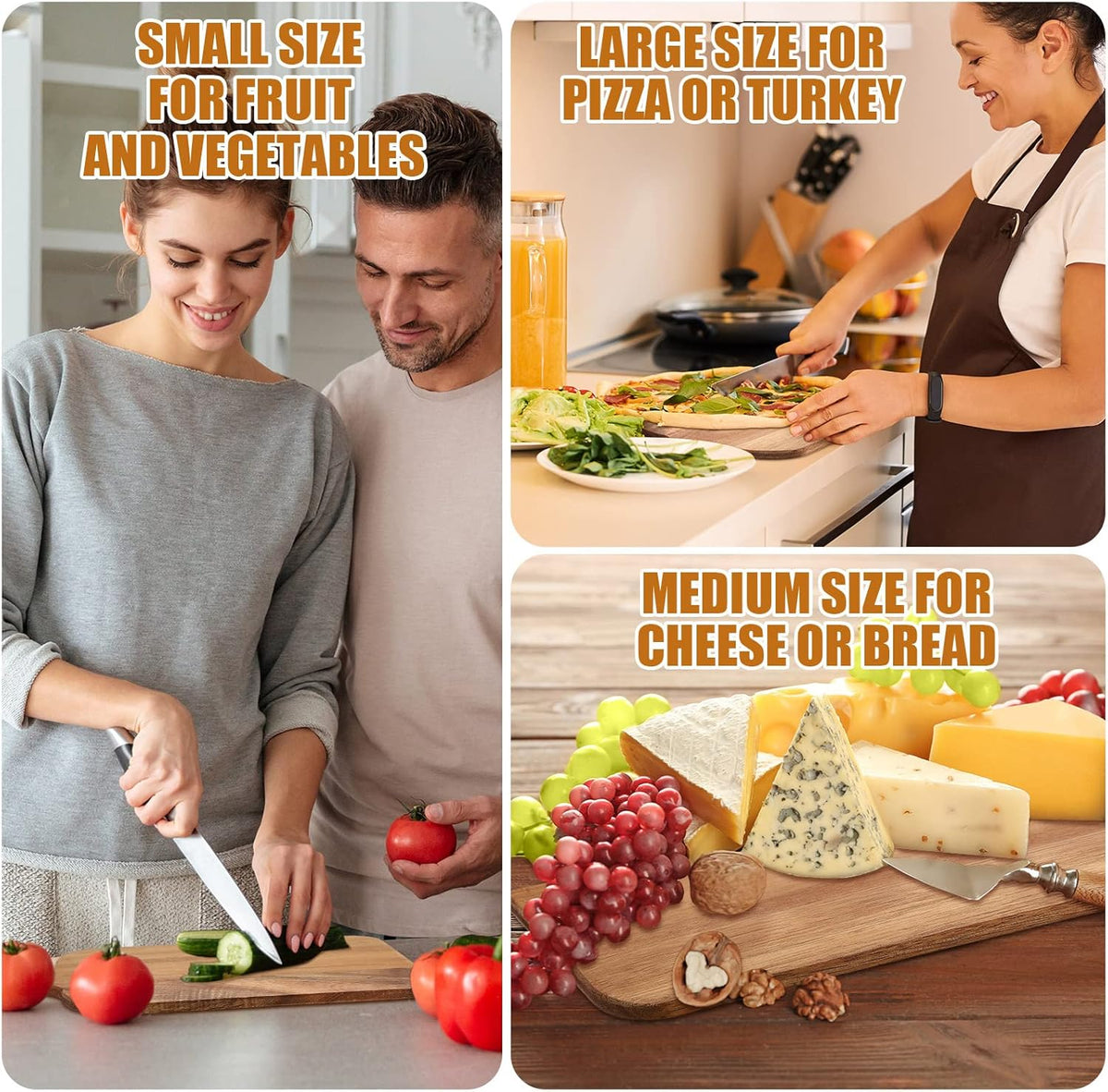 Patelai 12 Packs Wooden Cutting Board Set with Handles Large Kitchen Serving Plain Chopping Board