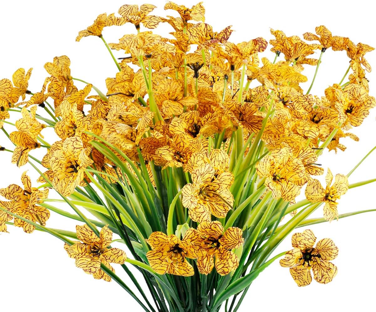 12 Bundles Artificial Flowers Outdoor UV Resistant Flowers No Fade Faux Plastic Plants Garden Porch