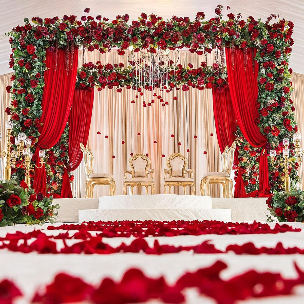 10ft x 10ft Red Backdrop Curtains for Parties, Fabric Satin Background Curtain with Rod Pockets for
