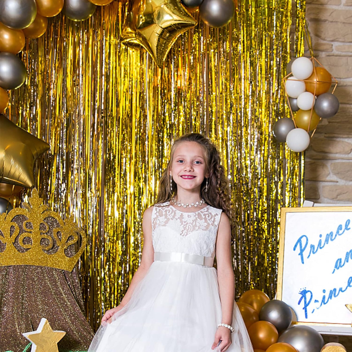5 Pack Foil Curtain Backdrop Gold Metallic Tinsel Foil Fringe Curtains Photo Booth Props for