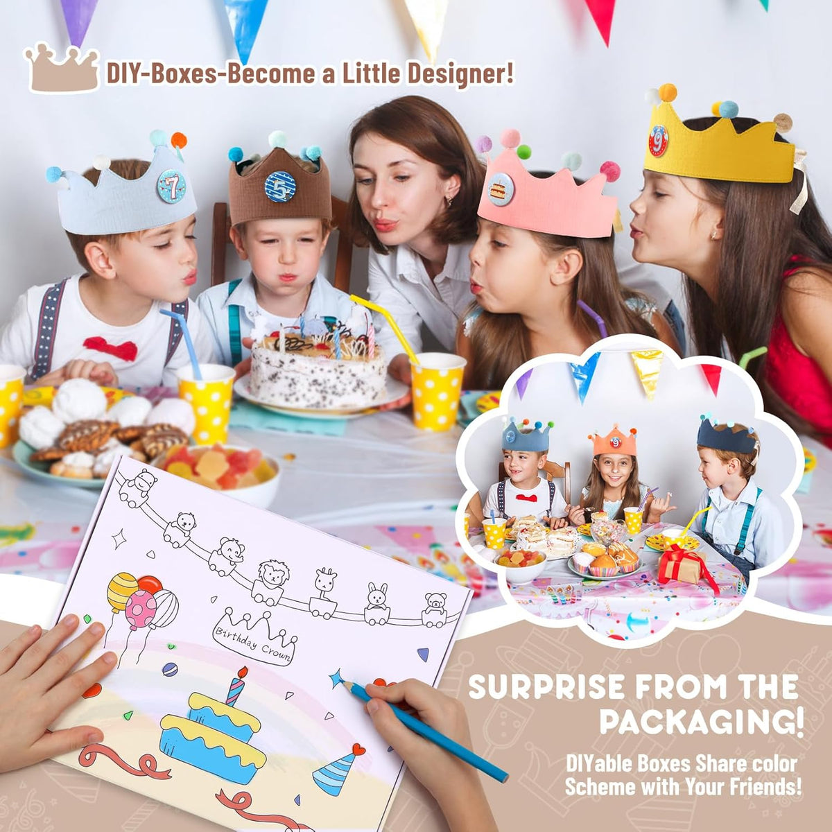Reusable Birthday Crown with Numbers,Kids Birthday Hat Fabric Crown Pertain Kids Boy Toddler Girl