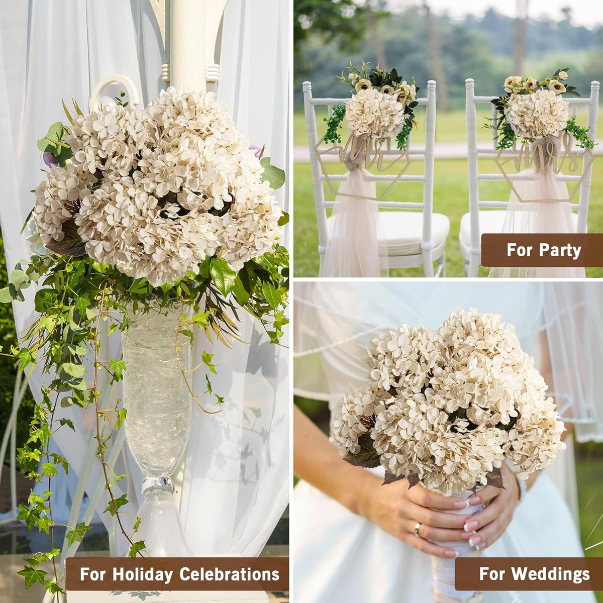 Artificial Flower Fake Silk Hydrangea Heads Bouquet with Stems Bulk for Fall Decoration Table