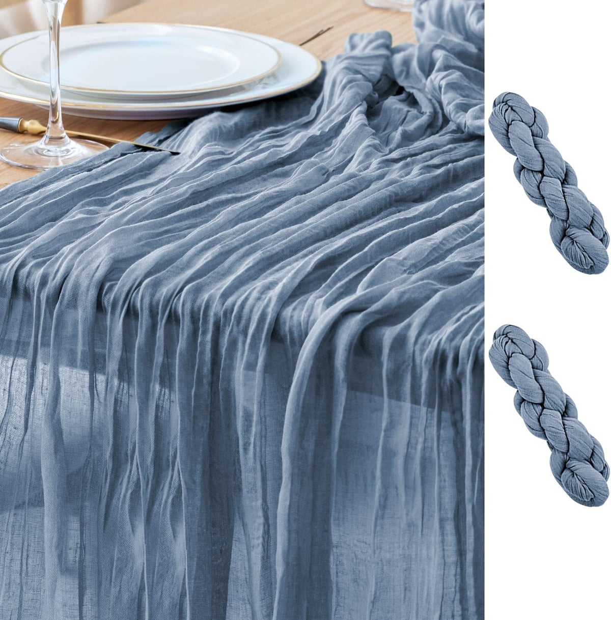 Asee'm 2pcs Cheesecloth Table Runner 120 Inches Dusty Blue Boho Gauze Cheese Cloth Runner 10FT
