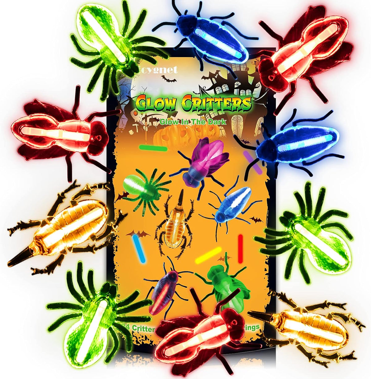 82 Pcs Glow Critters For Halloween Party Favor, Include Glow Bugs and Mini Glow Sticks, Glow in the