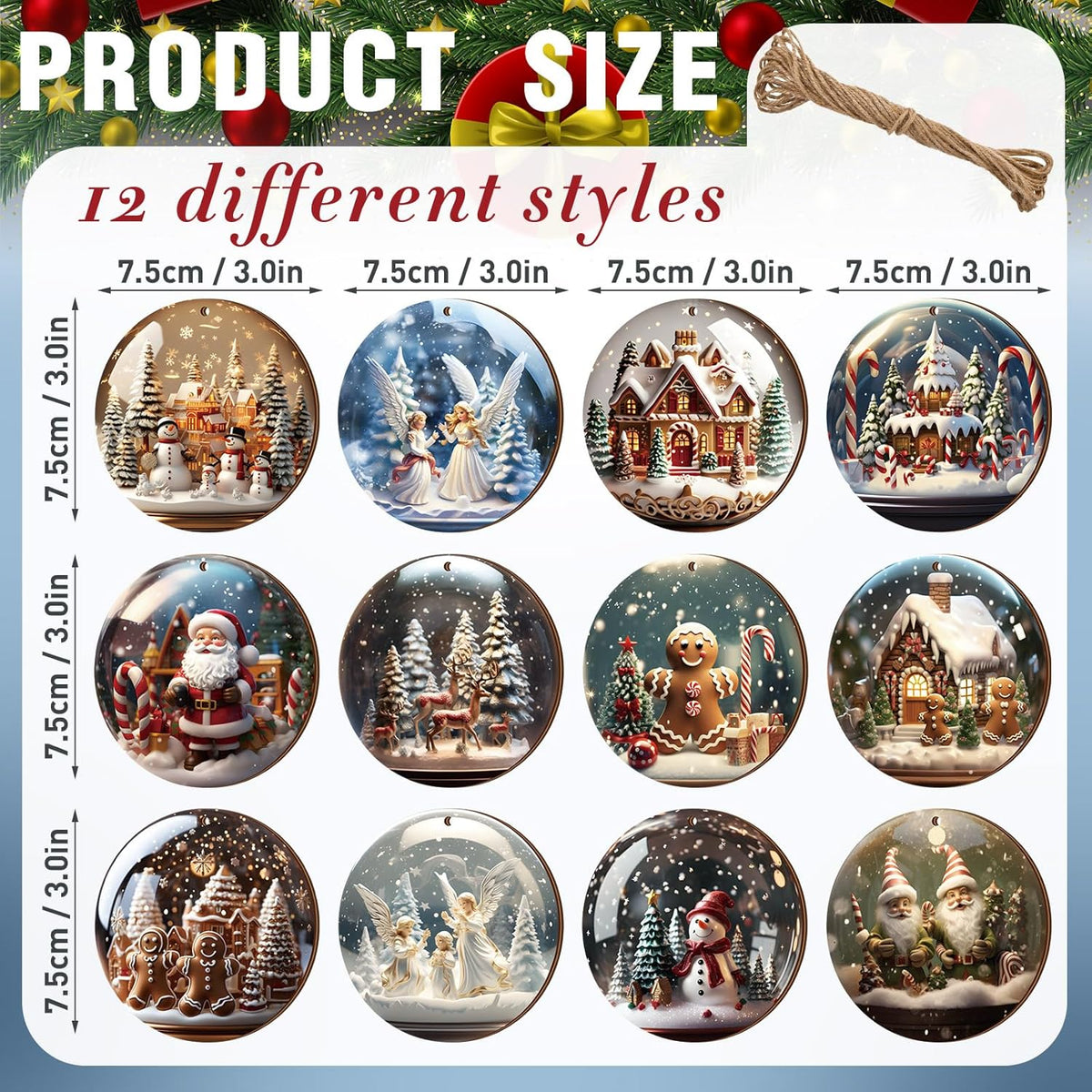 Suzile 36 Pcs Christmas Wooden Ornaments Vintage Round Christmas Tree Decoration Wooden Santa Claus