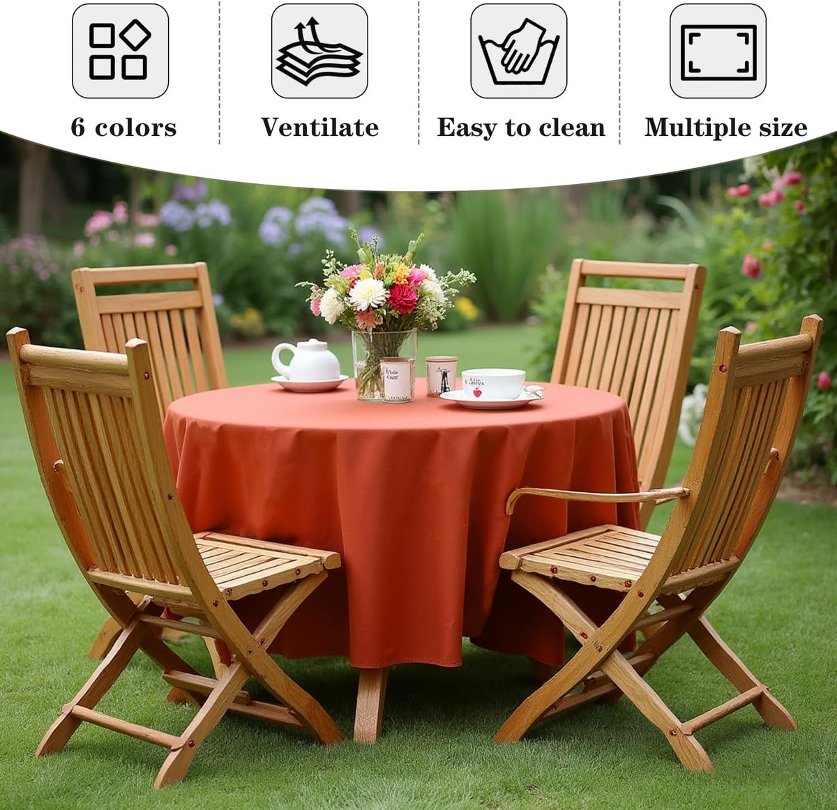 Fitable 6 Pack Rust Round Table Clothes - 70 Inches in Diameter - Stain Resistant and Washable Fall