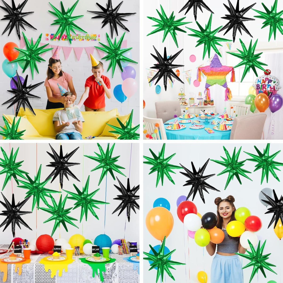 Black Green Star Balloons,9Pcs 22Inch Black Green Explosion Spike Cone Helium Polyester Film Star