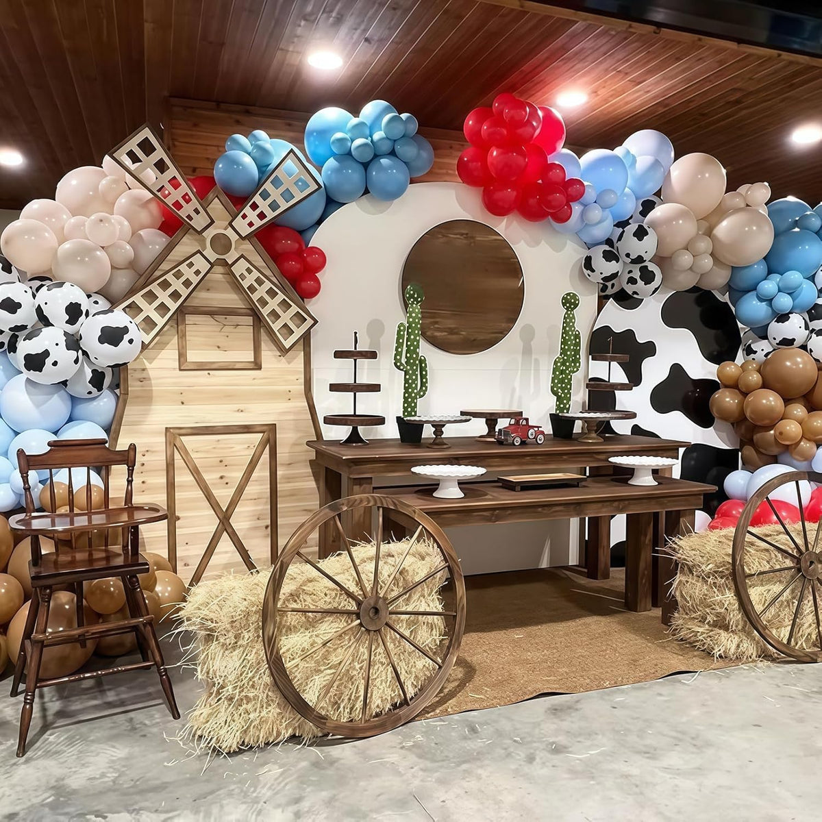 Cowboy Western Balloons, 12inch Cow Print Retro Coffee Brown Slate Dusty Blue Sand White Balloons