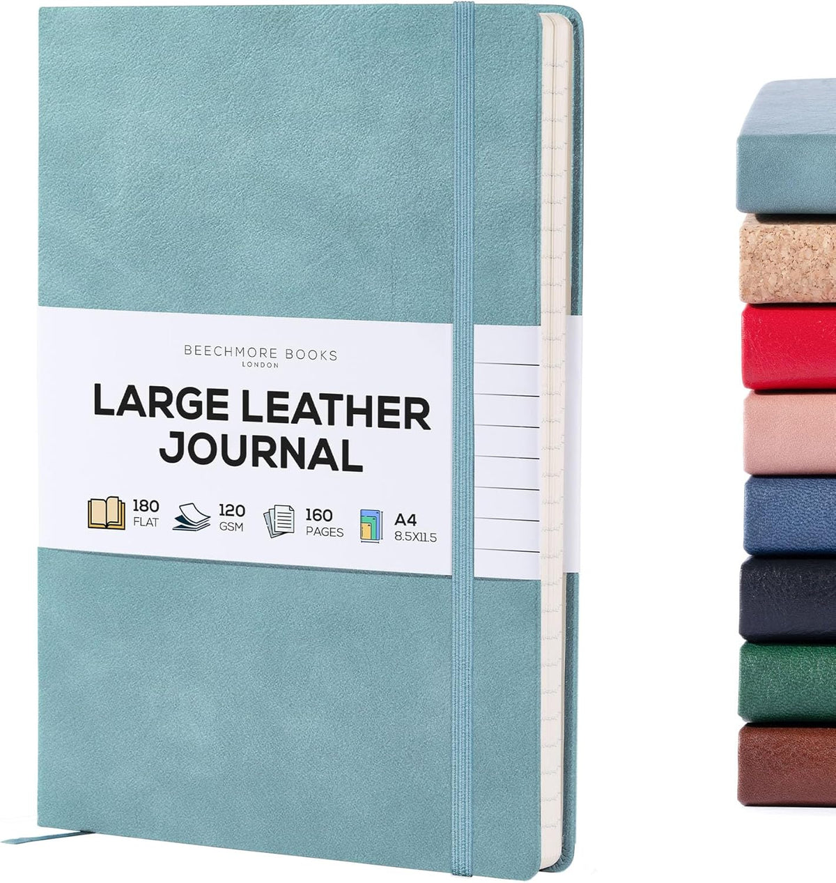BEECHMORE BOOKS Ruled Journal Notebook, A4 8.5 x 11.5 inch 160 Lined Pages, Hardcover Leather