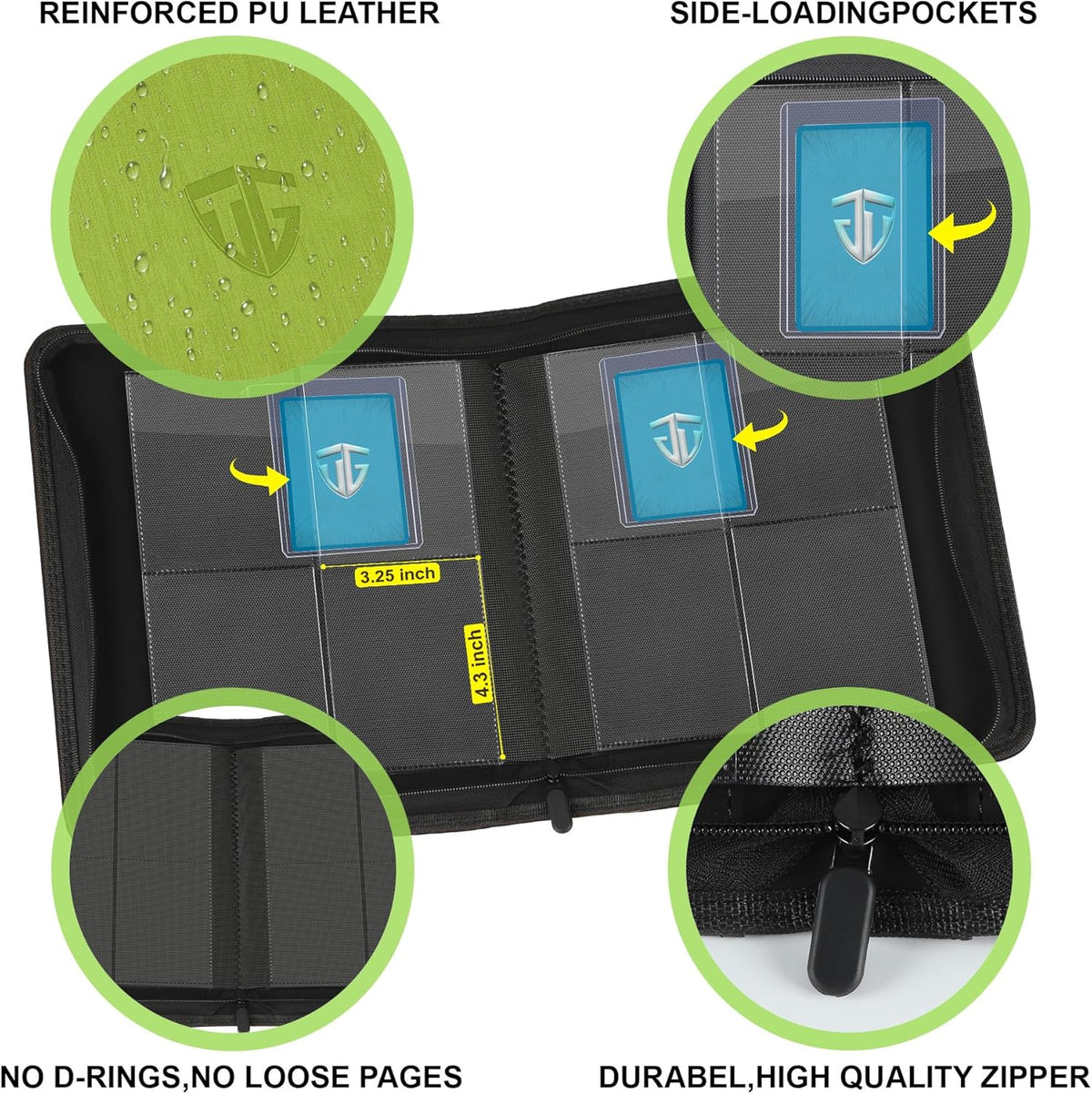 Toploader Binder,Holds 112 Toploaders, 4 Pocket Top Loader Binder for 3" x 4" Rigid Card Holders