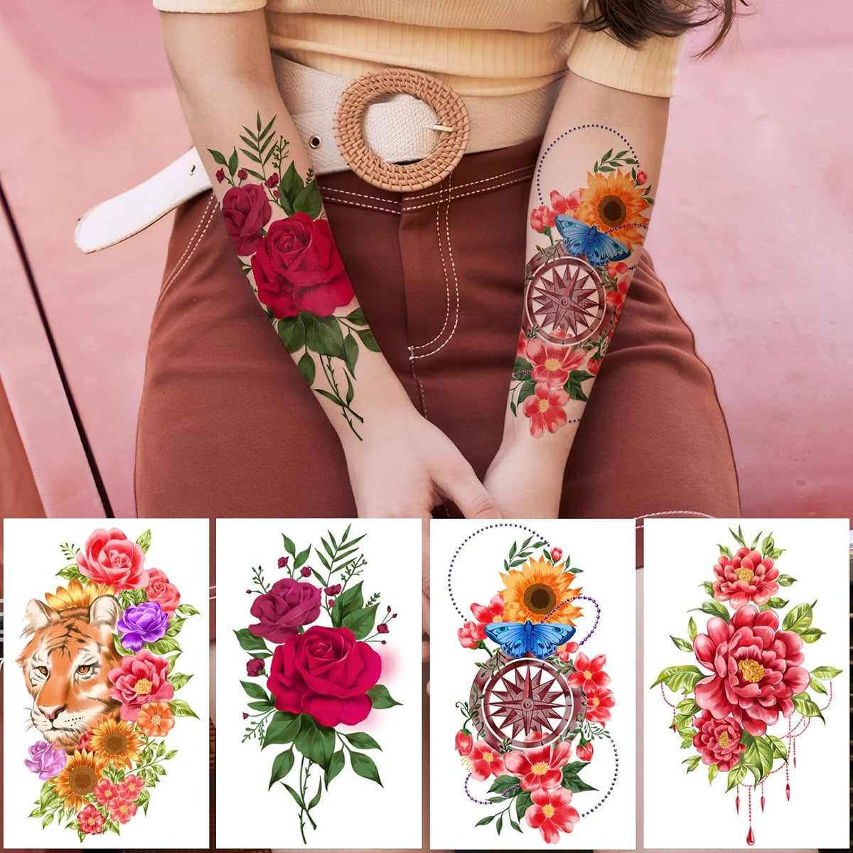 Yazhiji 49 Sheets Temporary Tattoos for Women and Men 3D Extra Large Waterproof Sexy Flowers Fake