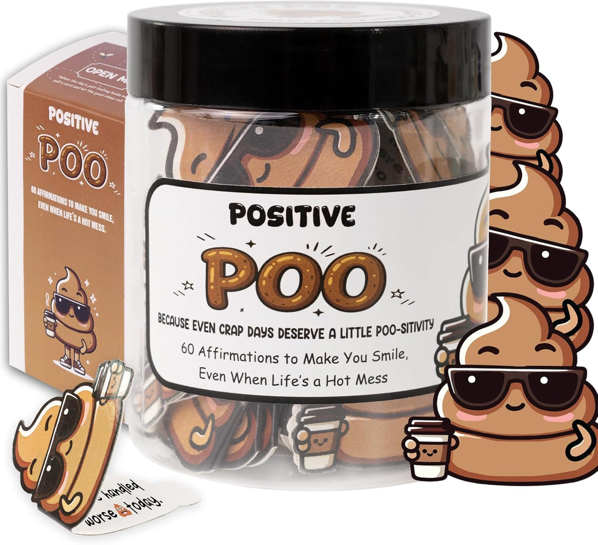 Positive Poo Jar – 60 Funny Affirmation Cards, Gag Gifts for Men, Women, Coworkers, Teens, Tween