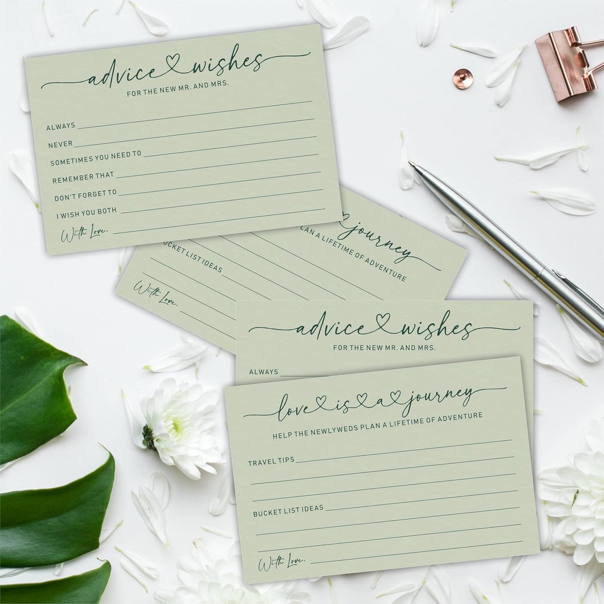 Wedding Advice Cards -Pack Of 30 Wishes For The New Mr & Mrs Wedding,Love Is A Journey Cards