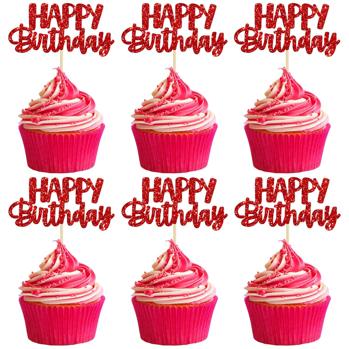 Gyufise 24pcs Happy Birthday Cupcake Toppers - Glitter Cupcake Food Picks for Celebrating Theme
