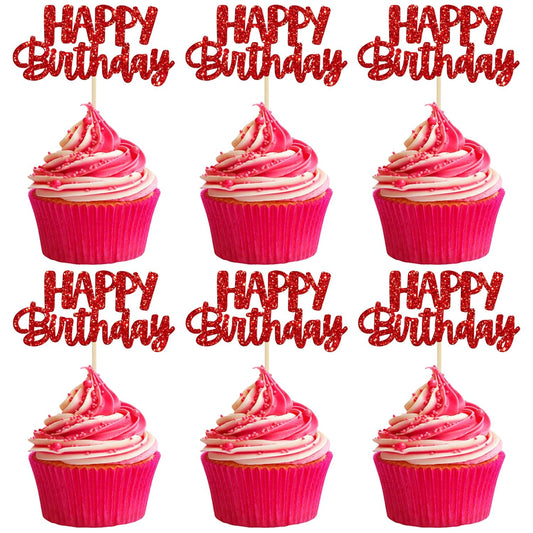 Gyufise 24pcs Happy Birthday Cupcake Toppers - Glitter Cupcake Food Picks for Celebrating Theme