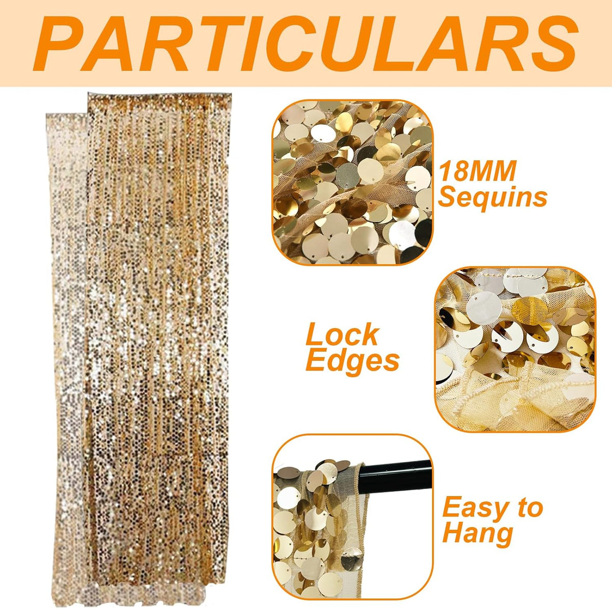 Gold Big Payatte Sequin 18MM Sequin Backdrop Drapes Curtains Panels,Fashion 9FTx9FT Backdrop for