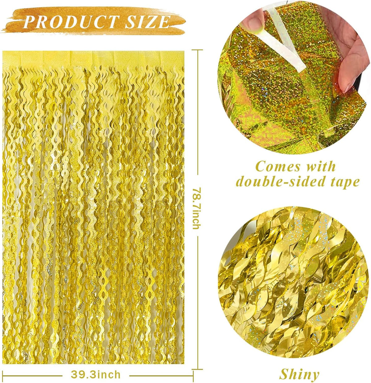 Gold Backdrop Birthday Decorations Foil Curtain Backdrop Gold Streamers Dance Party Decorations