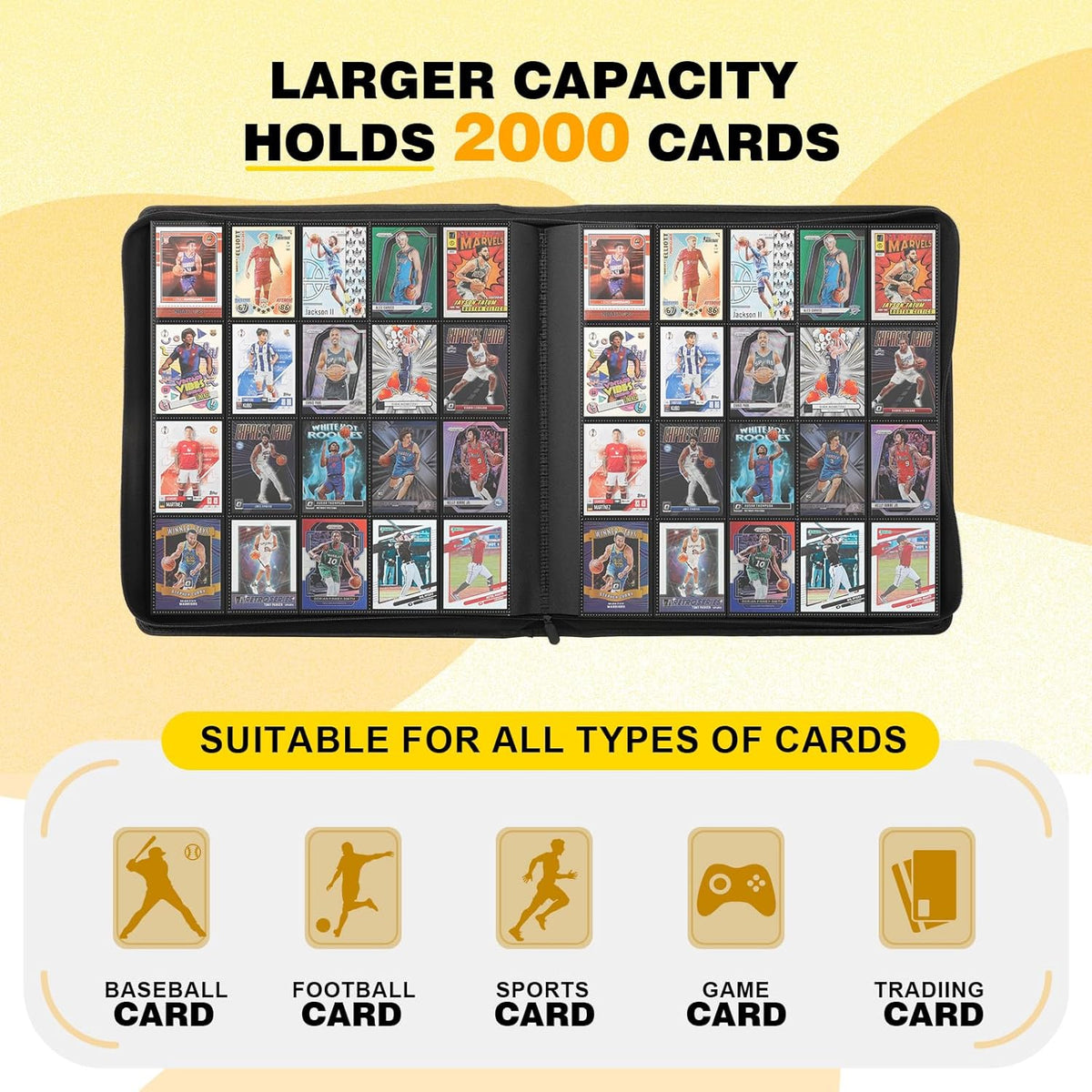 20-Pocket Card Binder, Trading Card Binder Holds 2000 Cards, Premium Zippered Trading Card Album