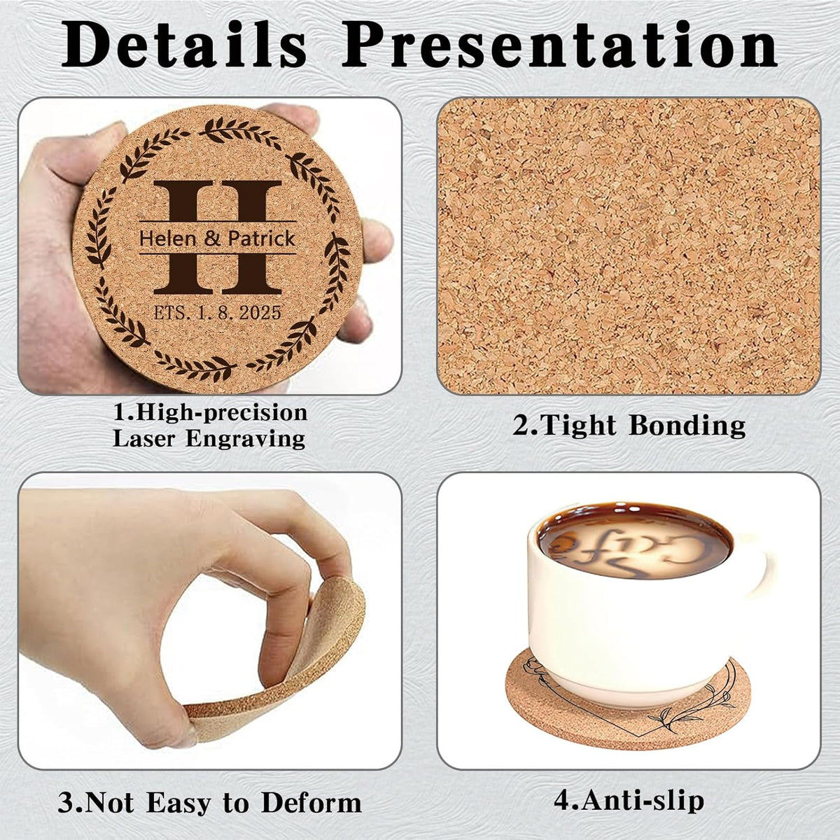 Custom Coasters Personalized Cork Coasters Bulk with Logo Wedding Personalized Cork Natural Wood