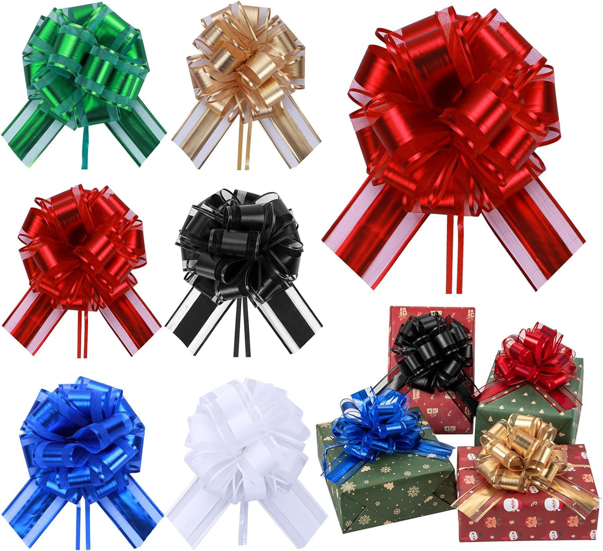 6 Pcs 6 Inch Red Pull Bows, Perfect for Gift Wrapping, Weddings, Party Decorations, Crafts