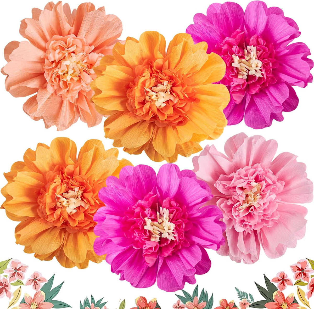 SUNBEAUTY 6 PCS Hot Pink and Orange Paper Flowers Decorations Crepe Paper Flowers 12 in Tissue