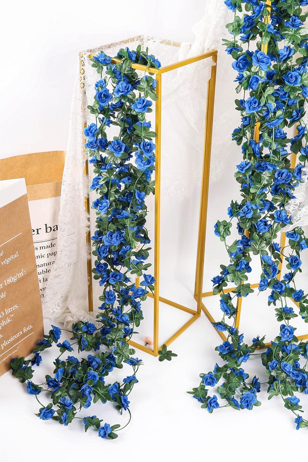 Miracliy 5Pcs 41FT Blue Flower Garland Artificial Rose Arch Vines Fake Spring Floral Garland for