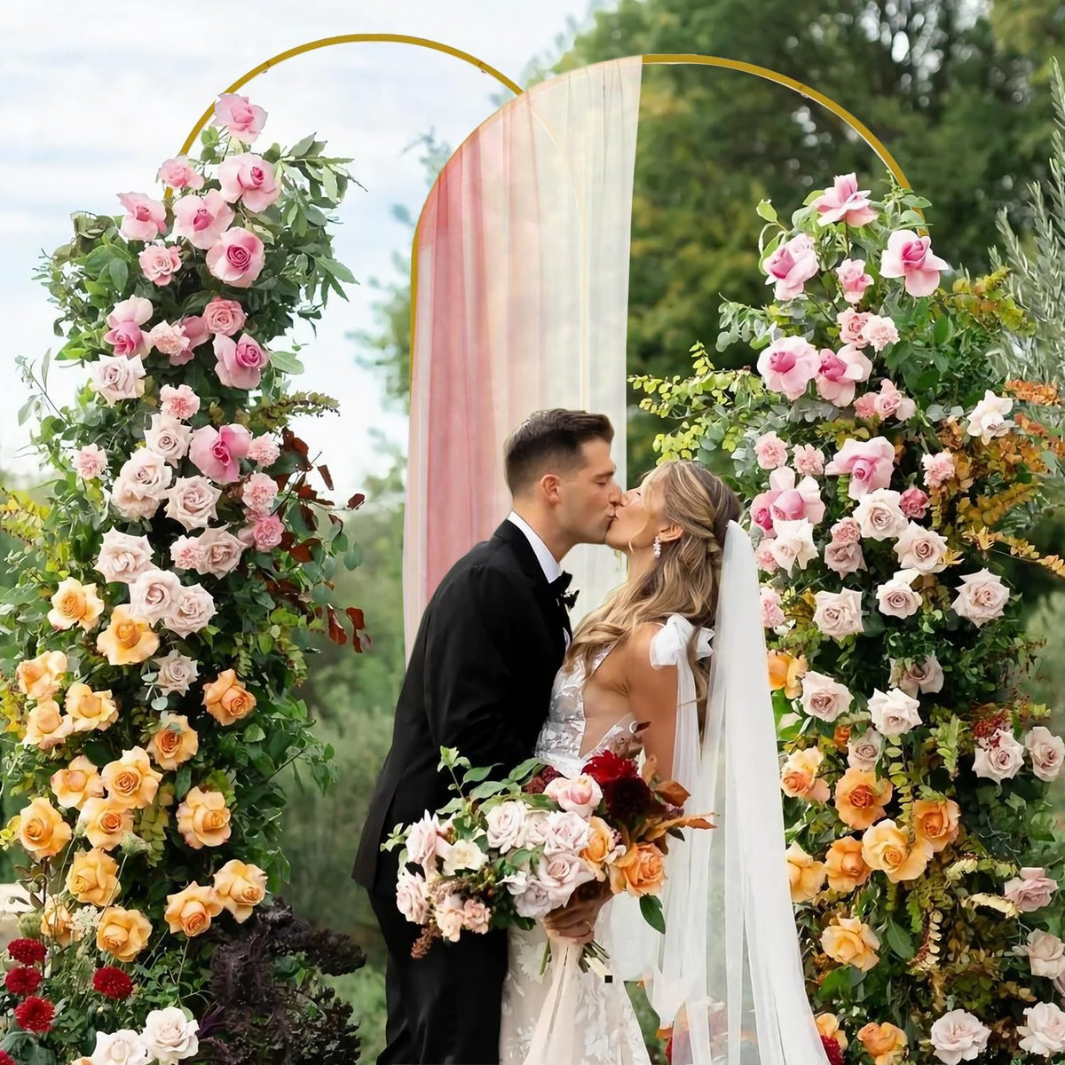 Gold Metal Arch Backdrop Stand Set of 2 with Balloons All Accessories Metal Arched Backdrop Frame
