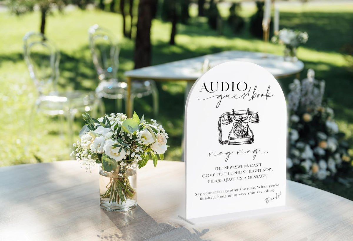 Audio Guest Book Sign, White Arch Acrylic Wedding Sign, Audio Guest Book Wedding Phone, Bridal