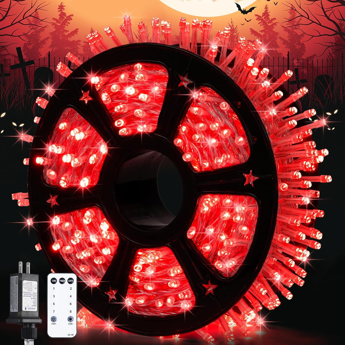 JMEXSUSS 600 LED Red Halloween Lights Outdoor Indoor, 168Ft Red Christmas String Lights Plug in