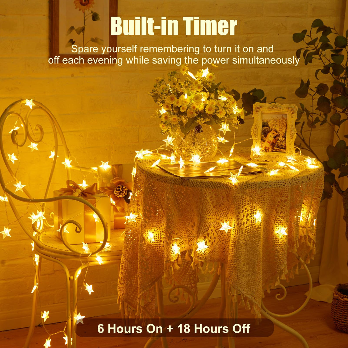 Minetom Star String Lights Battery Operated - 17 ft 50 LED Star Fairy String Lights with Timer
