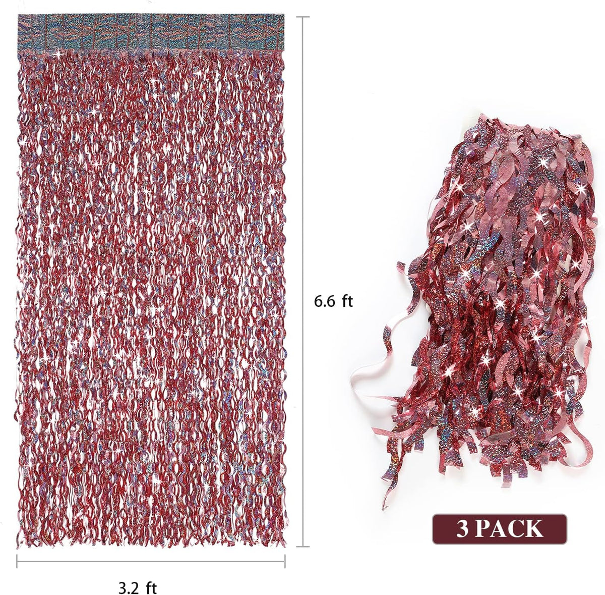 3 Pack 3.3 ft x 6.6 ft Tinsel Curtain -CYLMFC Rose Gold Birthday Backdrop Background for Wedding