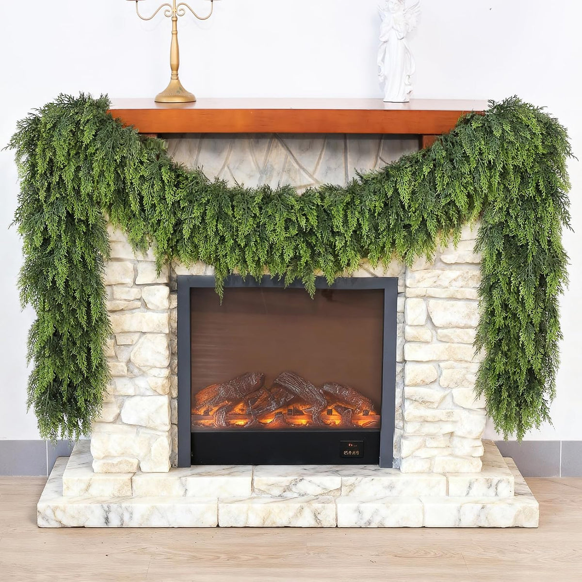 Christmas Cedar Garland - 5ft Artificial Cedar Garland Faux Lush Green Fake Pine Needles for