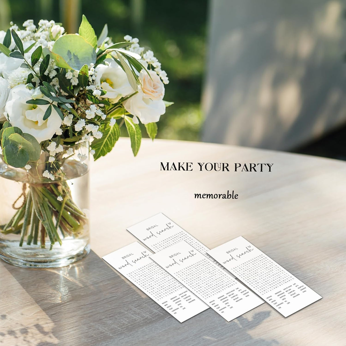 Bridal Shower Games, Word Search, 25Pcs 4x9inch Minimalist White Double-Sided Bridal Game Cards