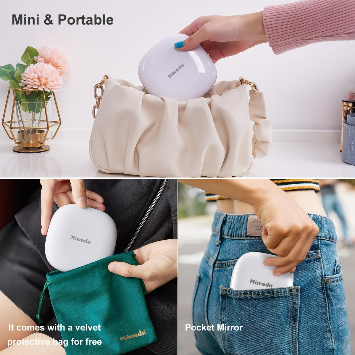 Compact LED Magnifying Travel Makeup-Mirror - 4 inches 1X/10X Magnification Small Hand Pocket