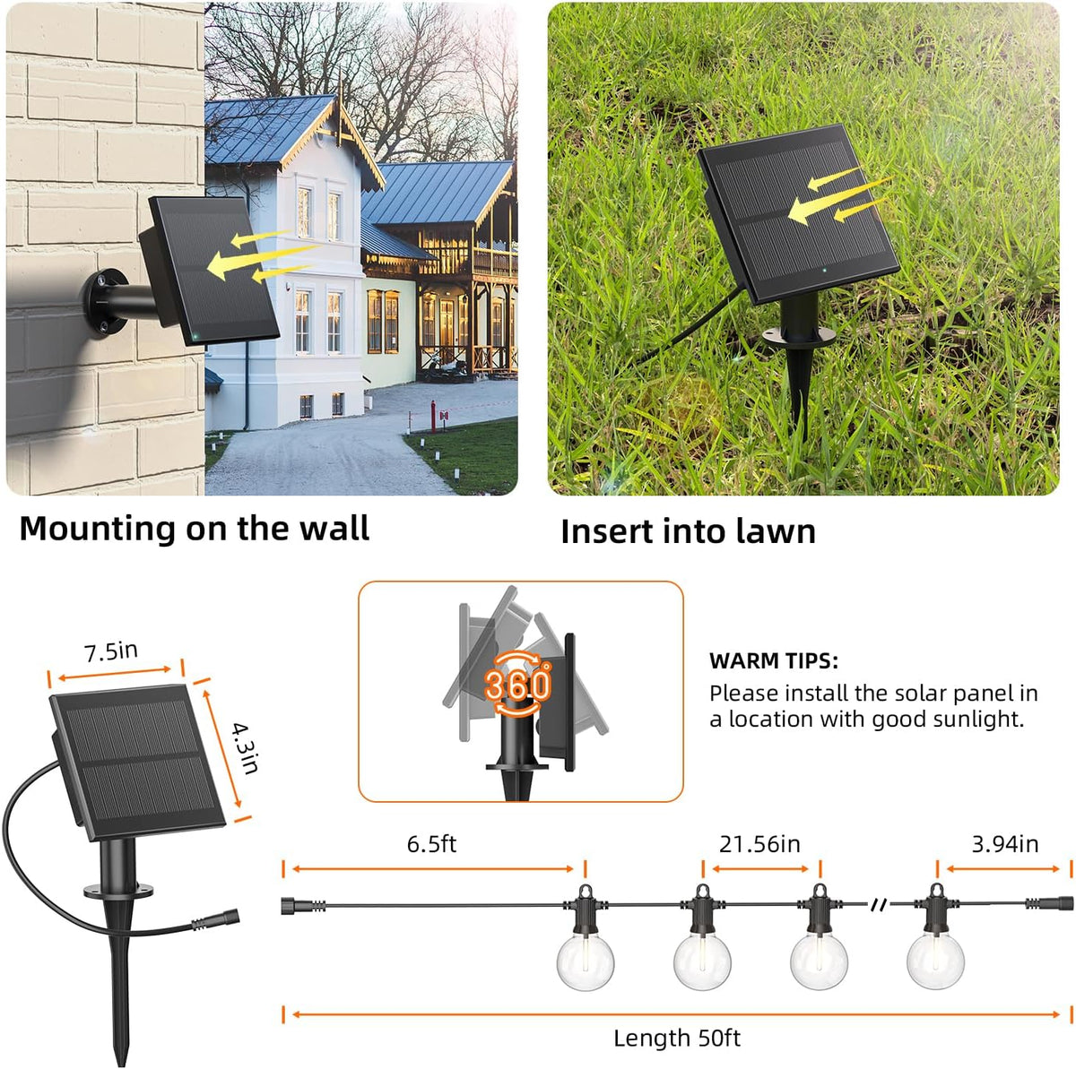Kawaya Solar Powered String Lights for Outside, Outdoor IP65 Waterproof LED Patio Light with
