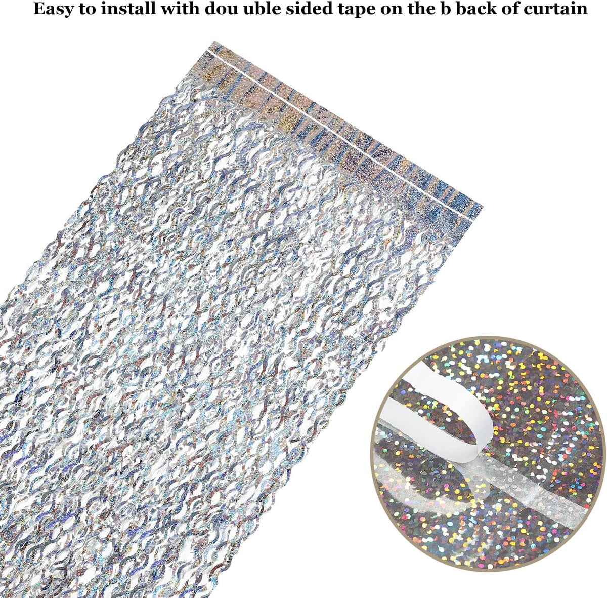 Silver Tinsel Backdrop- CYLMFC 3 Pack 3.3 ft x 6.6 ft Streamer Foil Fringe Curtain for Birthday