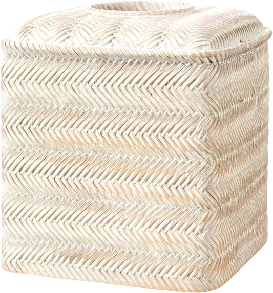 Tissue Box Cover Square Resin Tissue Holder for Home Decor,Hand Carved Wicker Tissue Box Holder,5.3